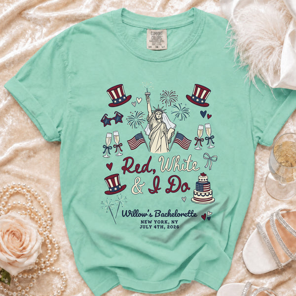 Red, White & I Do Bachelorette Party T-Shirt in Island Reef