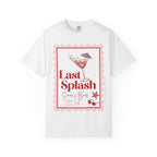 White t-shirt with "Last Splash Sarah's Bach Summer 2024" text and cocktail graphic.