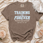 Brown t-shirt with "TRAINING FOR FOREVER BRIDE TO BE" text and ring graphic.