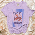 Purple t-shirt with "Her Last Rodeo Jennifer's Bach Nashville 2026" graphic.