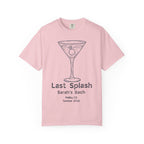 Pink t-shirt with "Last Splash Sarah's Bach Malibu Summer 2026" and a martini glass.