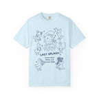 Light blue t-shirt with "Last Splash" and duck illustrations for a bachelorette party.
