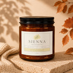 Candle labeled "Sienna Bridesmaid" with "Will you be my bridesmaid?" text.