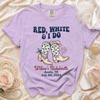 Lavender t-shirt for "Willow's Bachelorette" with cowboy boots and text.