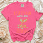 Pink t-shirt with "Last Splash Sarah's Bach Malibu, CA Summer 202" text.