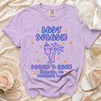 Purple t-shirt with "Last Splash" and palm tree graphic, Malibu, CA, Summer 2026.