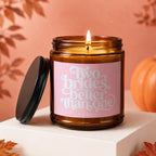 Amber candle with pink label reading "Two brides, better than one."