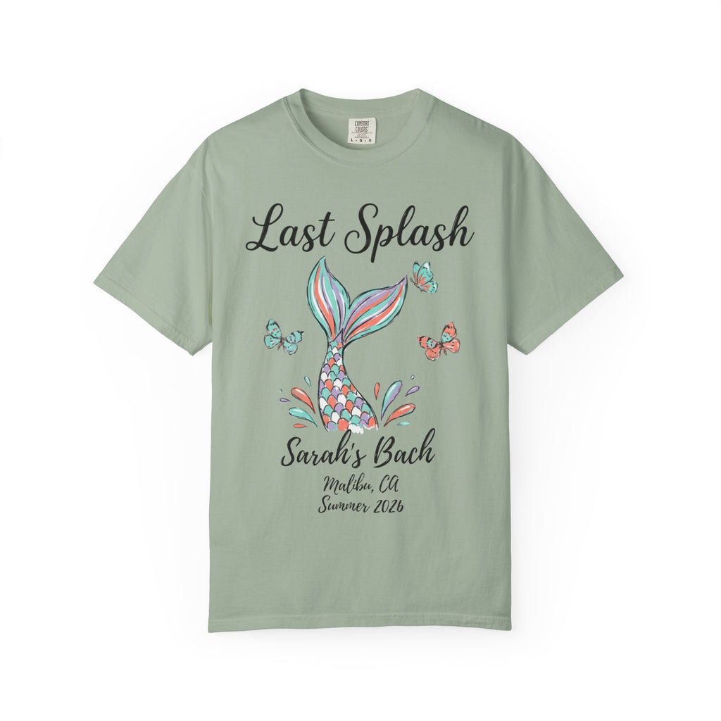 T-shirt with "Last Splash Sarah's Bach Summer 2026" and a mermaid tail graphic.