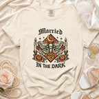 Cream t-shirt with "Married In The Dark" text and moth graphic.
