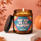 Amber jar candle with "Say Yes Or I'm Eloping! Maid of Honor, Please!" text.
