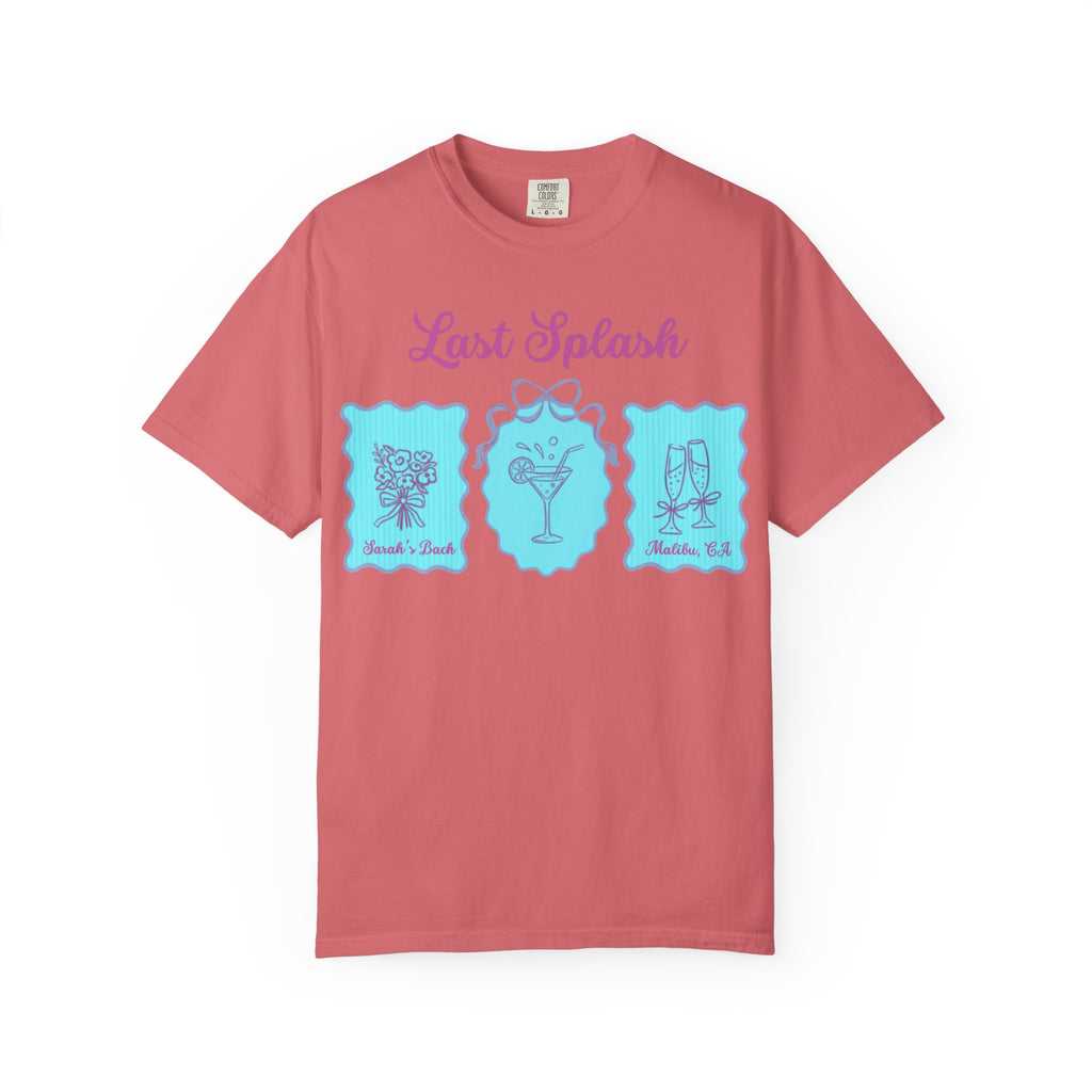 Comfort Colors t-shirt with "Last Splash" text and graphics for a bachelorette party.