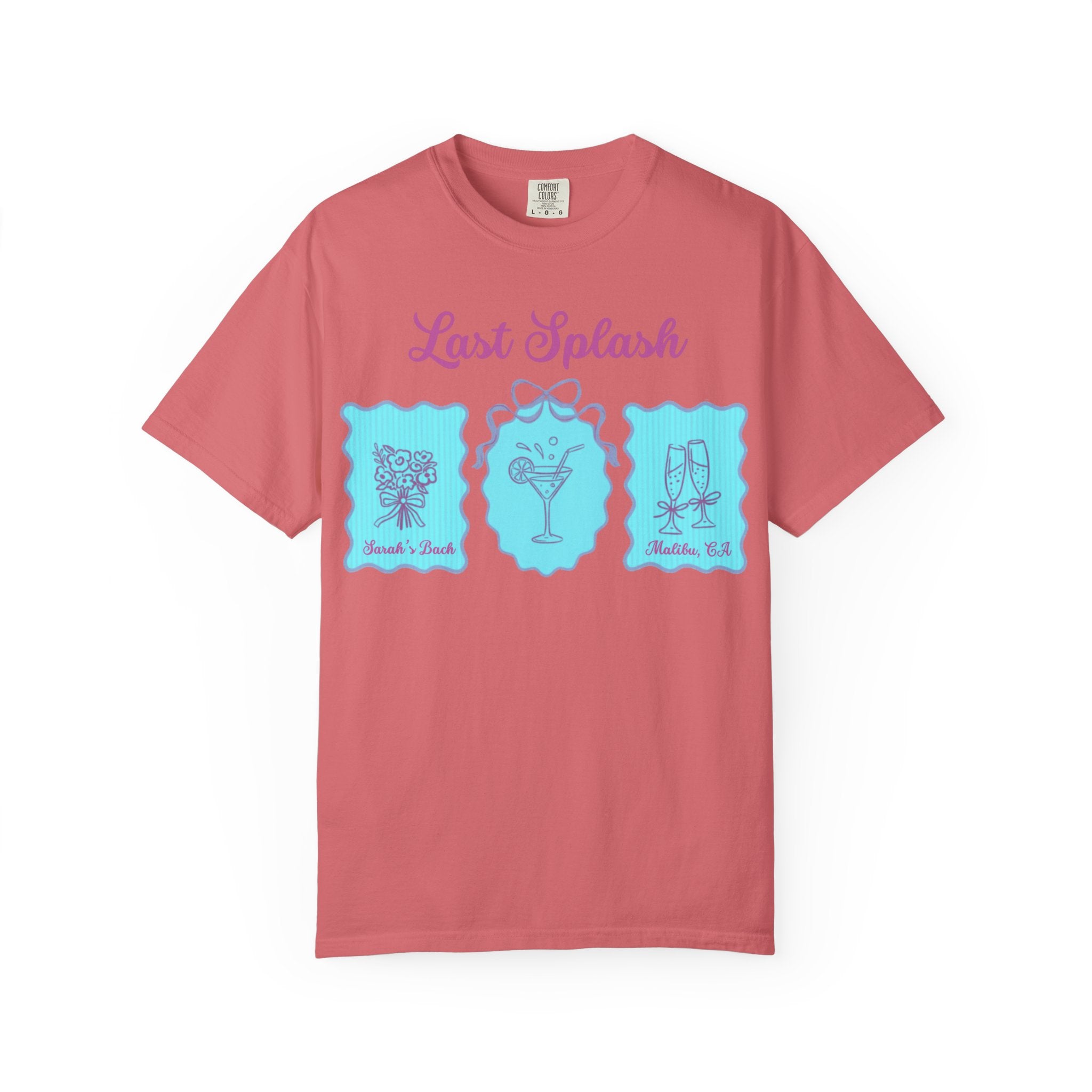 Comfort Colors t-shirt with "Last Splash" text and graphics for a bachelorette party.