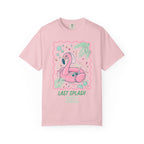 Pink t-shirt with flamingo float and "Last Splash" text.
