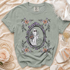 Green t-shirt with a ghost bride graphic and text: "Mother of the Bride... I raised her, not a victim."