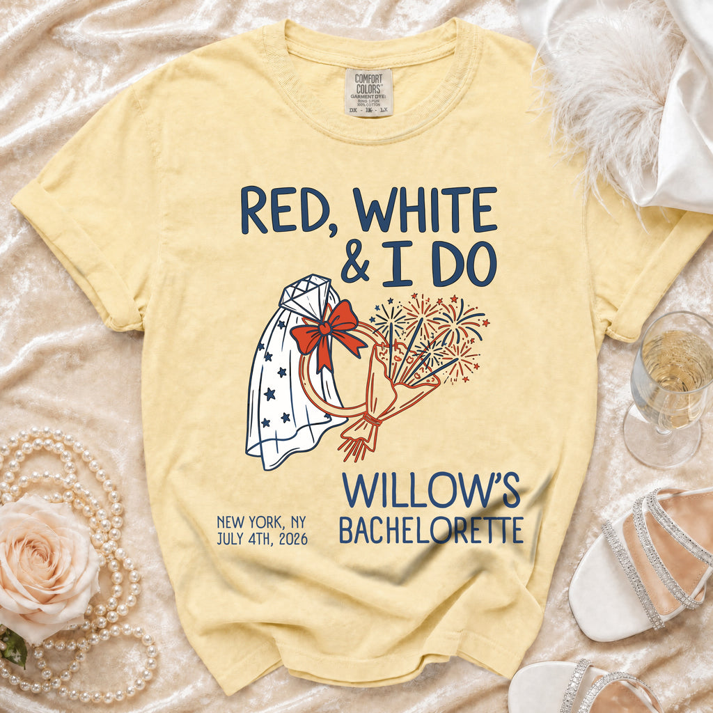 Red, White & I Do Willow's Bachelorette shirt with New York City and July 4, 2026.