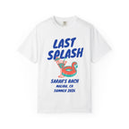 White t-shirt with "Last Splash Sarah's Bach Summer 2026" text and a cocktail.