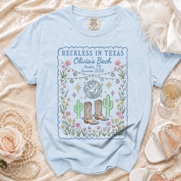 Reckless Texas Disco Cowgirl T-Shirt in Chambray