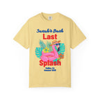 Sarah's Bach Last Splash flamingo graphic with text for Malibu, CA Summer 2023.