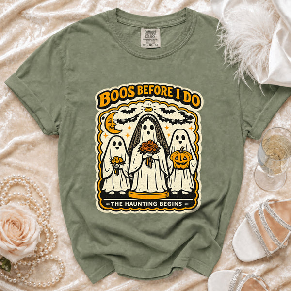 Boos Before I Do Spooky Bride T-Shirt in Moss