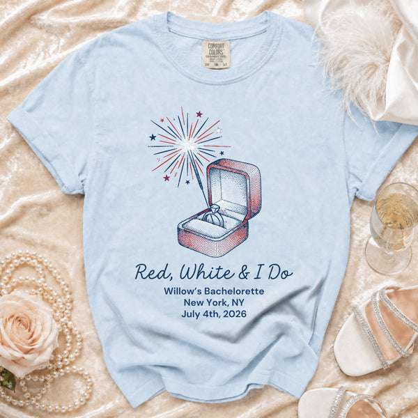 Red, White & I Do Bachelorette T-Shirt in Chambray