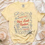 Pale yellow t-shirt for "Jennifer's Bach: Her Last Rodeo Nashville, TN Summer 2026".