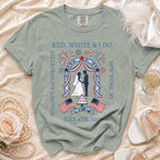 T-shirt with "Red, White & I Do" design for Willow's Bachelorette, New York, NY, July 4th, 2024.