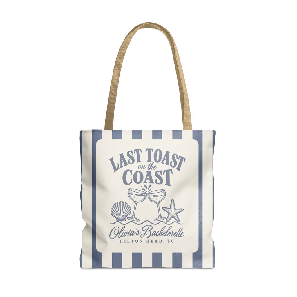 Last Toast On The Coast striped tote bag, Blue Jean stripes