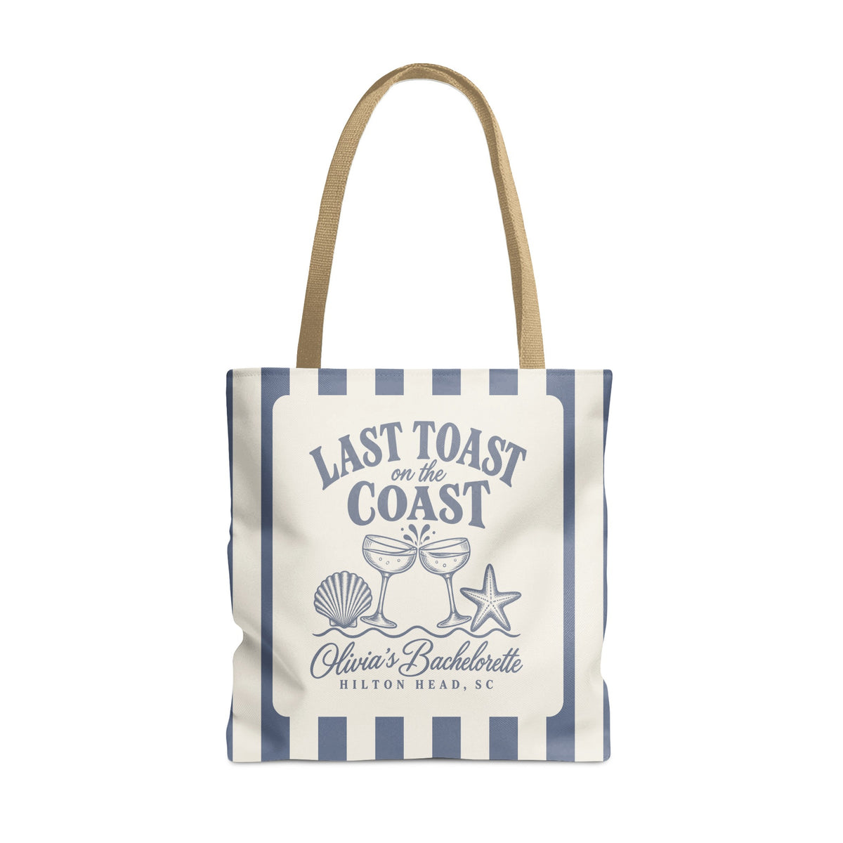 Last Toast On The Coast striped tote bag, Blue Jean stripes