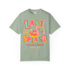 Green t-shirt with "LAST SPLASH" text, flamingo, and party graphics.