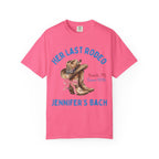 Pink t-shirt with "Her Last Rodeo" and bachelorette details.