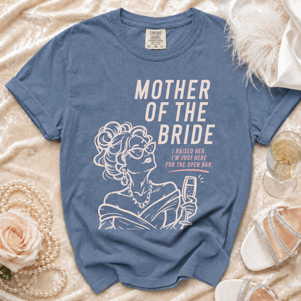 Mother of the Bride Open Bar T-shirt in Blue Jean