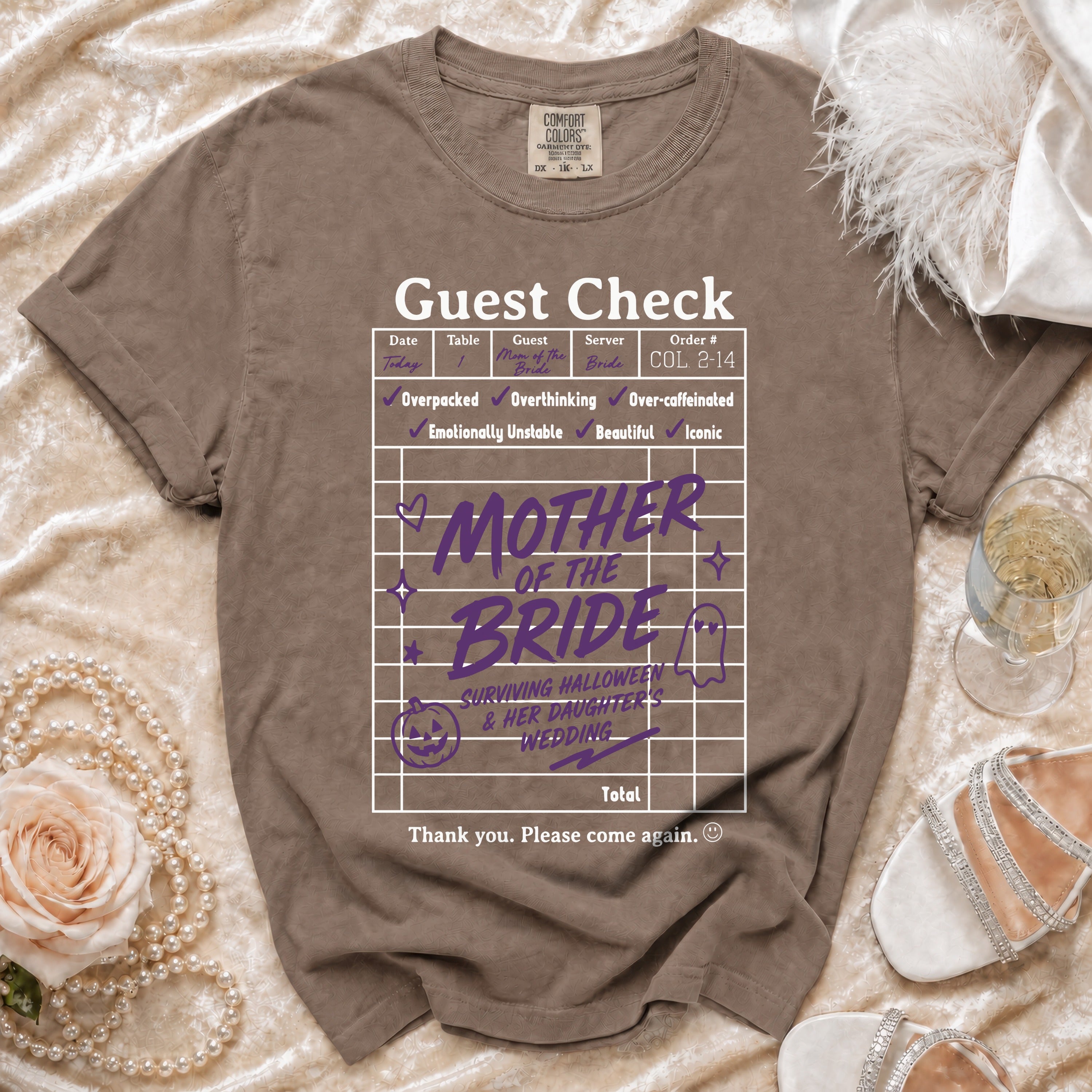 "Guest Check" shirt for Mother of the Bride with wedding and Halloween theme.