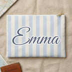 Last Toast On The Coast name pouch, Chambray stripes, flat lay