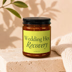 Amber jar candle with black lid labeled "Wedding Hex Recovery" and "vowed."