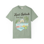 T-shirt with "Last Splash Sarah's Bach" text and beach scene illustration.