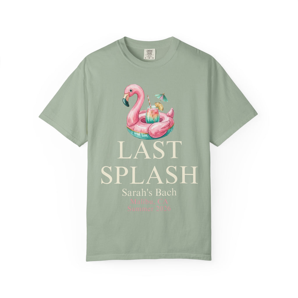 T-shirt with flamingo float, "Last Splash," Sarah's Bach, Malibu, CA, Summer 2026.