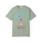 T-shirt with "Last Splash Sarah's Bach Malibu, CA Summer 2026" and flamingo cocktail.