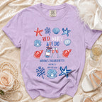 Red, White & I Do bachelorette t-shirt with starfish and shells, Austin TX, July 4th 2026.