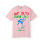 Pink t-shirt with "Last Splash Sarah's Bach" text and cocktail graphic.
