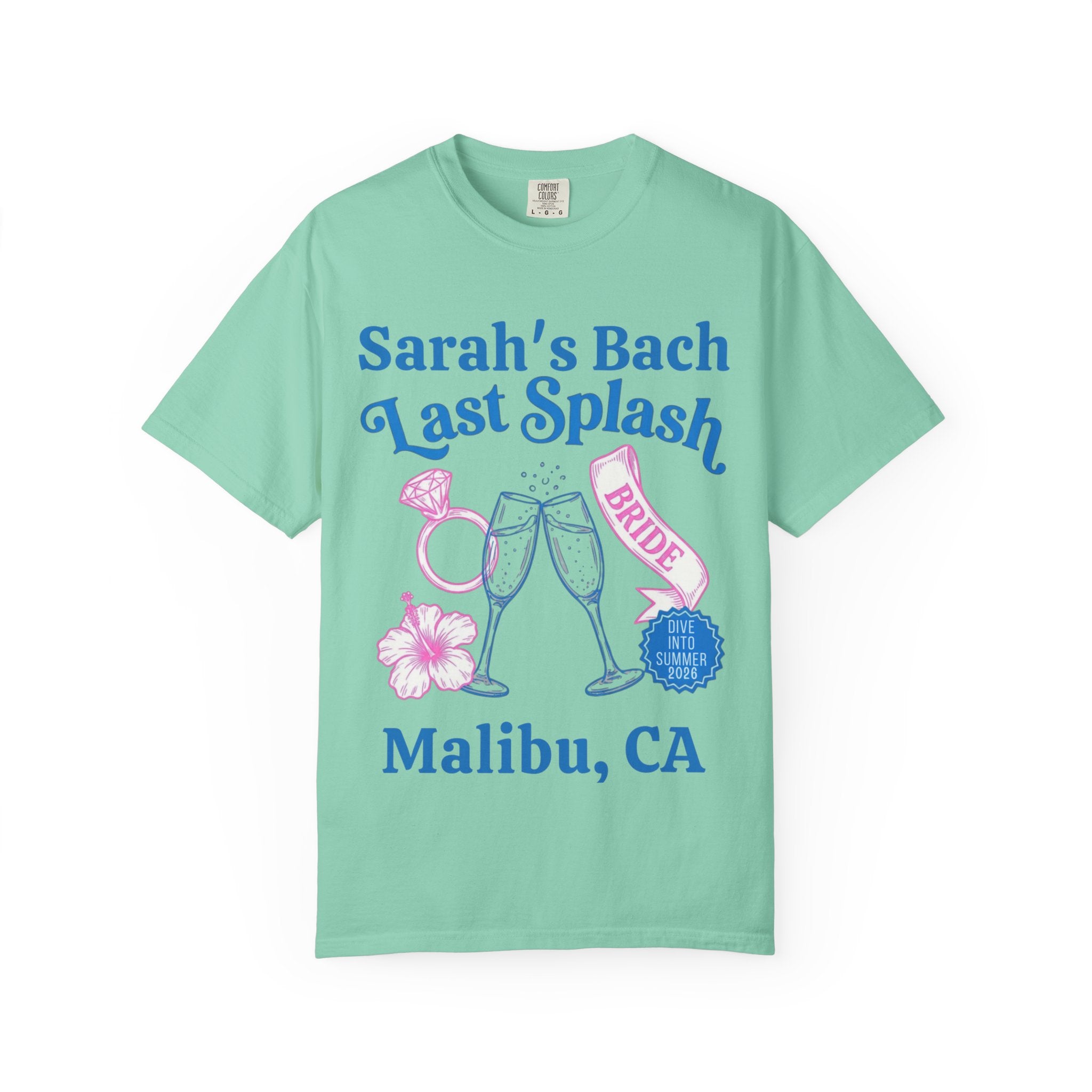 Sarah's Bach Last Splash Bride t-shirt with rings, glasses, and text.