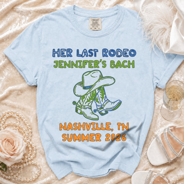 Her Last Rodeo Bachelorette T-Shirt in Chambray