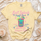 Yellow t-shirt for "Sarah's Bach Last Splash" in Malibu, Summer 2020.