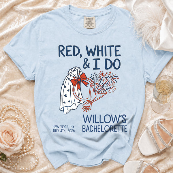 Red, White & I Do Bachelorette T-Shirt in Chambray