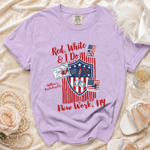 4th of July Red, White & I Do T-shirt in Orchid