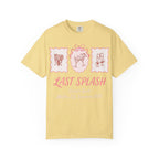 Yellow t-shirt with "Last Splash" and bachelorette details.