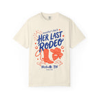 "Jennifer's Bach Her Last Rodeo" t-shirt with cowboy boot, hat, and rope.