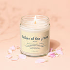 Candle with "father of the groom" definition on the label.