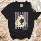 Black t-shirt with ghost bride graphic and "haunting the aisle" text.
