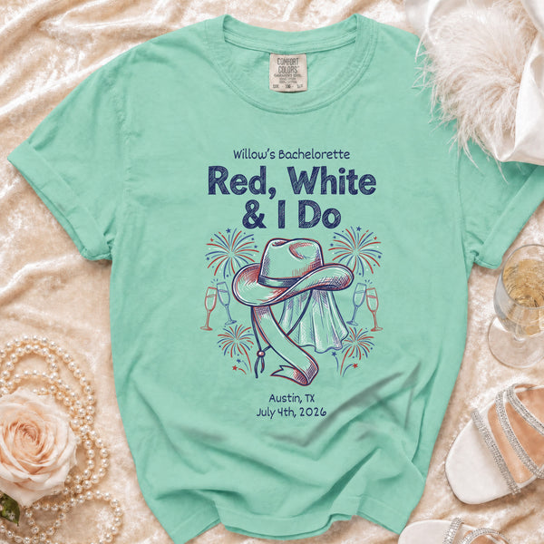 Red, White & I Do" Bachelorette T-shirt in Island Reef