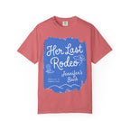 Coral t-shirt with "Her Last Rodeo Jennifer's Bach" text and western graphics.